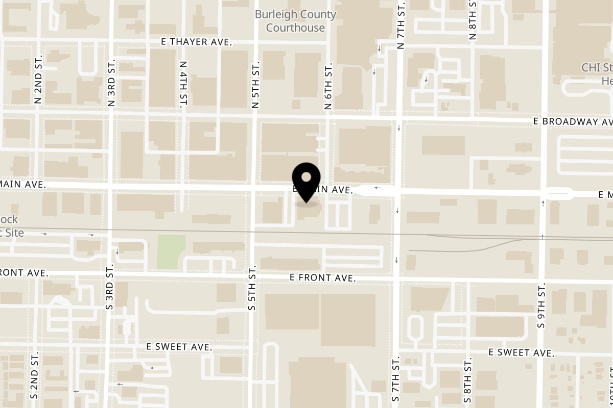 Map showing the location of JOMO HOUSE on 515 E Main Ave #1 in Bismarck